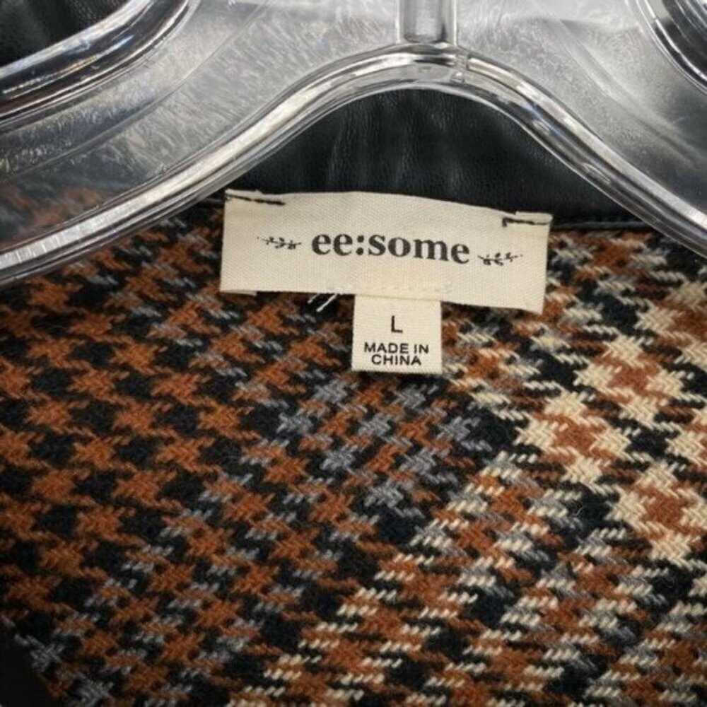 Ee:Some Houndstooth Plaid Shacket Jacket Faux Lea… - image 5
